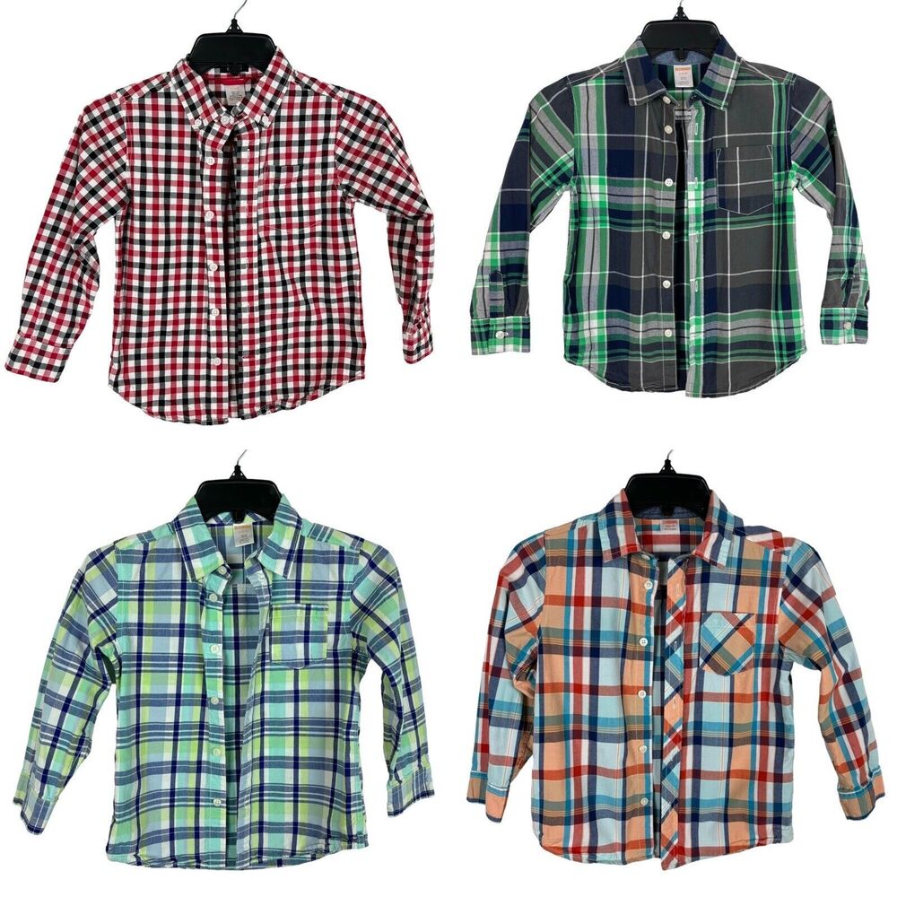 Set of 4 Gymboree Plaid Long Sleeve Button Down Shirts Boys Small